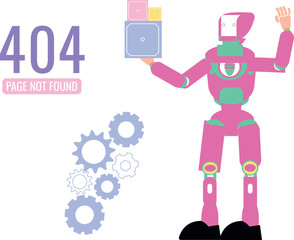 A humanoid robot is trying to change the setting a 404 page.