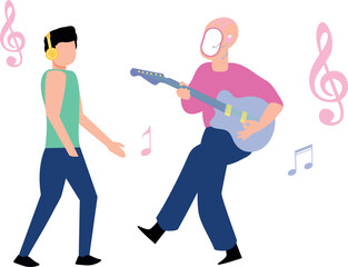 The boy and the robot are enjoying the music.