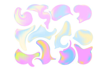 Abstract liquid spilled shapes, neon color blob background, smooth fluid shapes, glow acid gradient. Aesthetic colorful splashes, decorations element, isolated transparent background.