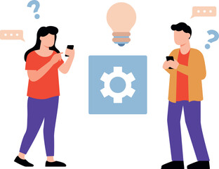 A boy and girl are discussing setting ideas on mobile.