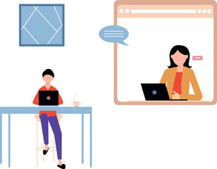 A girl and a boy are remotely working on laptops.