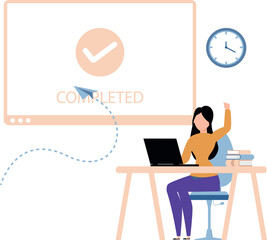 The girl has completed her remotely work.