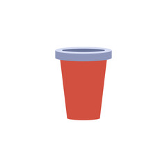 Paper or plastic red cup with lid vector icon, closed mug for coffee or tea, recycle product, takeaway drink container