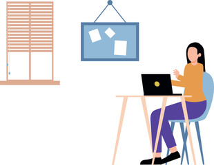 Fototapeta premium The girl is working online from home.