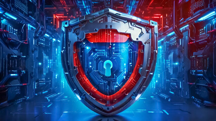 Futuristic Cybersecurity Shield and Advanced Data Protection Systems