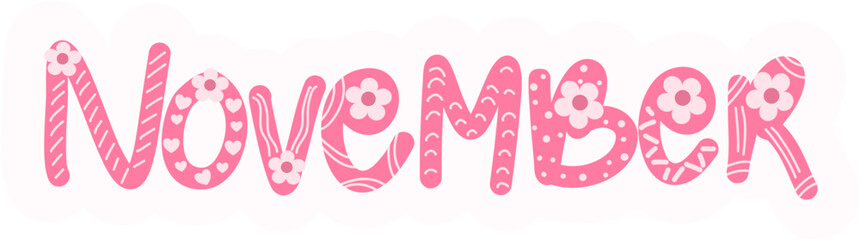 November Month Lettering Sticker, Cute November Sticker