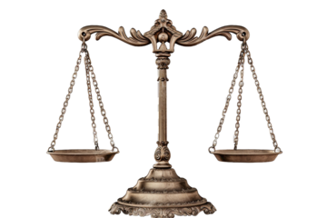 Judicial scales on a transparent background