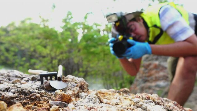 Footage 4K: Geologist working at mine exploration site