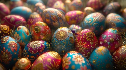 Obraz premium Luxurious Hand-Painted Easter Eggs Background