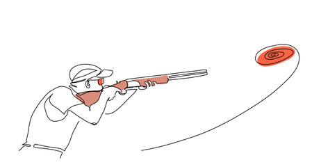 Skeet shooting vector background, banner, poster. One continuous line art drawing illustration of skeet shooting sport. © alstanova@gmail.com