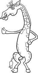 funny cartoon giraffe animal character coloring page