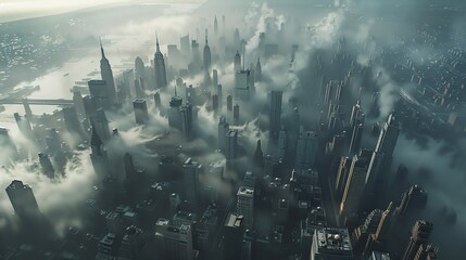 The image shows aFu Kan Tu of a large city with skyscrapers and clouds.
