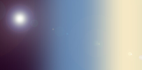 Long banner. Blurred purple and beige gradient background with lens flare bokeh effect. Beautiful gentle template for advertising cosmetic products. Copy space