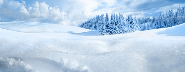 Frozen winter landscape with snowcovered trees and serene beauty of a cold outdoor environment