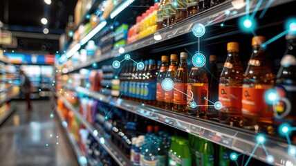 retail shelf automatically updating inventory levels in real-time, using P-LoT tags on products to signal stock replenishment needs