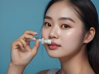 woman with a bottle of serum