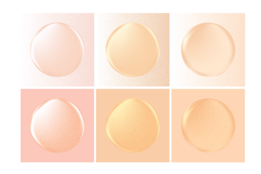 Aesthetic beige circles set in different pink gold shades, glossy beige sphere or blob isolated png, shiny round orbs or bubbles with gradient texture. Elegant decoration elements for social media.