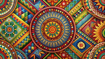 Vibrant abstract multicolored background with intricate indigenous-inspired patterns and designs, symbolizing cultural heritage and pride on indigenous peoples' day.