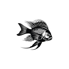 Fototapeta premium Vector illustration of Tilapia fish isolated on white background. Tilapia fish glyph icon. Badge for design seafood packaging. Logo Design for Fish Farming Business