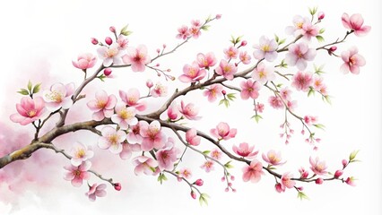 Serenity exudes from a delicate, hand-painted japanese cherry blossom branch set against a pristine white backdrop, evoking subtle elegance and refinement.