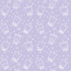 cute vector seamless pattern with cute bubble tea