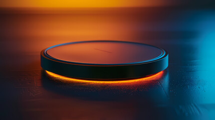 A small, round object with a bright orange glow