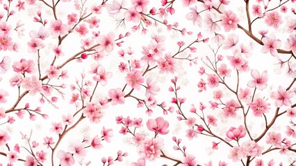 elegant cherry blossom patterns adorn a pristine white backdrop, evoking traditional japanese aesthetics, in a serene and minimalist artistic composition.