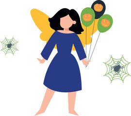 Girl holding Halloween balloons.