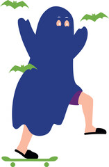 The boy is dressed as a ghost.