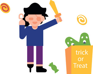 The boy is dressed as a pirate.