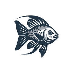 Fototapeta premium Vector illustration of Tilapia fish isolated on white background. Tilapia fish glyph icon. Badge for design seafood packaging. Logo Design for Fish Farming Business
