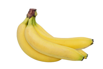 bananas isolated. Fresh banana stem with four units, without ground, on white background