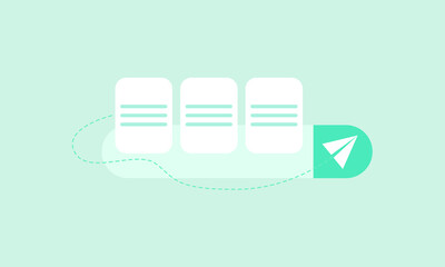 Abstract Illustration of Documents and Paper Plane on Green Background