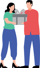 A boy is giving a gift to a girl.