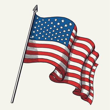 Vintage Hand Drawn Illustration Of American Flag