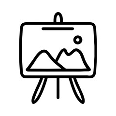 canvas with painting on easel, vector illustration in doodle style