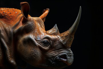 Fototapeta premium Mystic portrait of Trioceros jacksonii studio, copy space on right side, Anger, Menacing, Headshot, Close-up View Isolated on black background