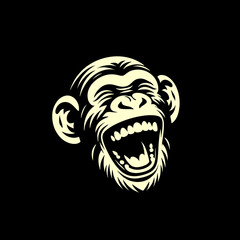 chimpanzee head laughing out loud silhouette editable