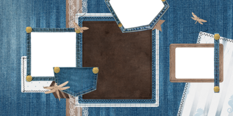 Denim abstract scrapbook quick double page design. Book, catalog two sides- template. Empty framework isolated universal use