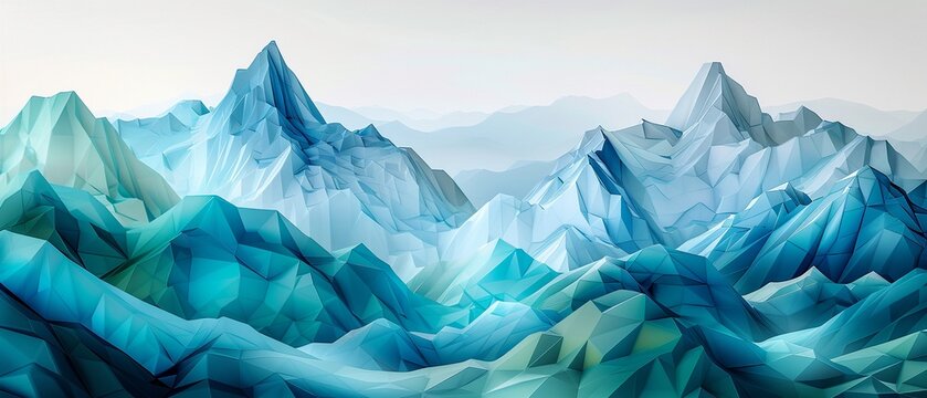Abstract mountains in geometric shapes, cool blue and green tones, detailed illustration, mosaic pattern 8K , high-resolution, ultra HD,up32K HD