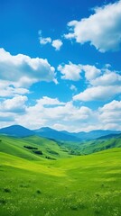 Fototapeta premium Green mountain blue sky landscape outdoors horizon.
