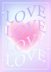 y2k heart card. Retro Postcard in aesthetic style with lettering love. Valentine’s day y2k aesthetic card with blur heart. Gradient background. Vector illustration for greeting card, poster, banner