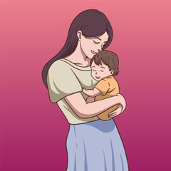 Vector illustration of a mother embracing her child