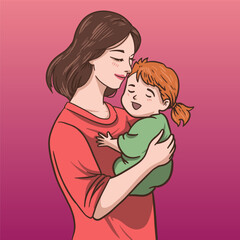 Vector illustration of a mother embracing her child