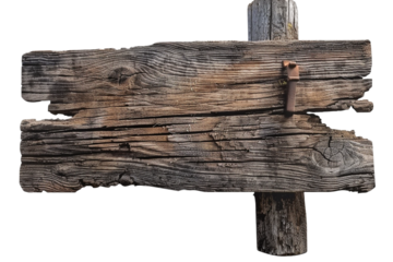 Old wooden sign isolated on transparent background