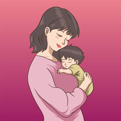 Illustration of the mother hug baby