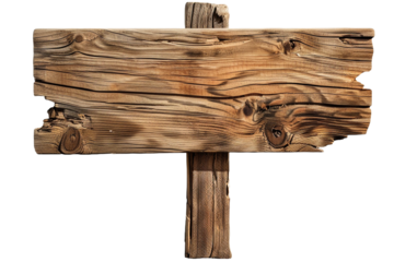 Old wooden sign isolated on transparent background