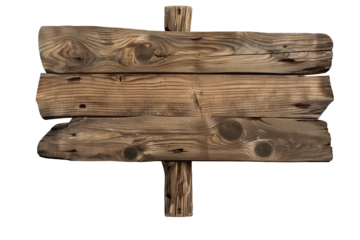 Old wooden sign isolated on transparent background