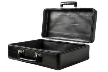 Open black case isolated on transparent background