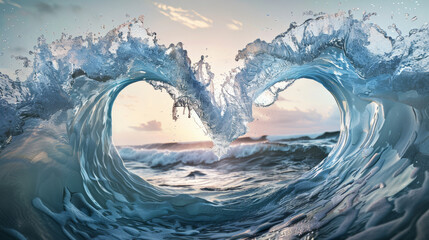 Fototapeta premium Twin wave crests mirror each other, forming an archway on a dramatic seascape.